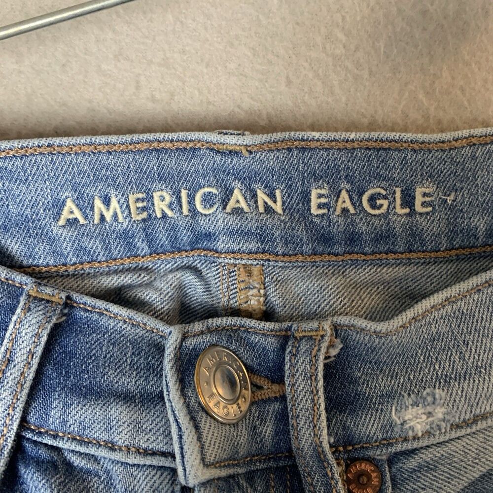 American Eagle Jean Women Size 00 Blue Baggy Tapered Y2K Distressed Retro - Picture 3 of 8